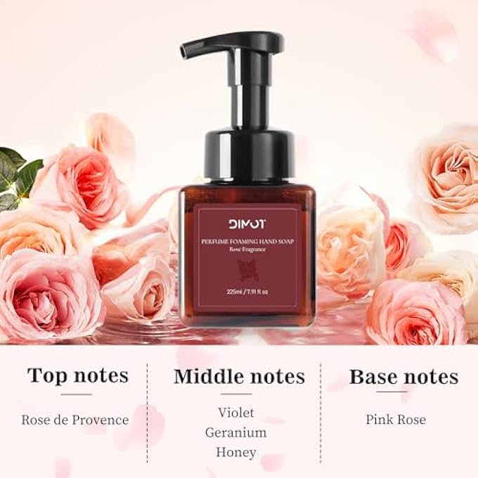 DIMOT 2 X FOAM HAND SOAP ROSE FRAGRANCE - GENTLE FOAM SOAP WITH HYALURONIC ACID & VITAMIN E, MILD FOAM MOUSSE FOR DAILY HAND WASH - 225 ML - Image 5